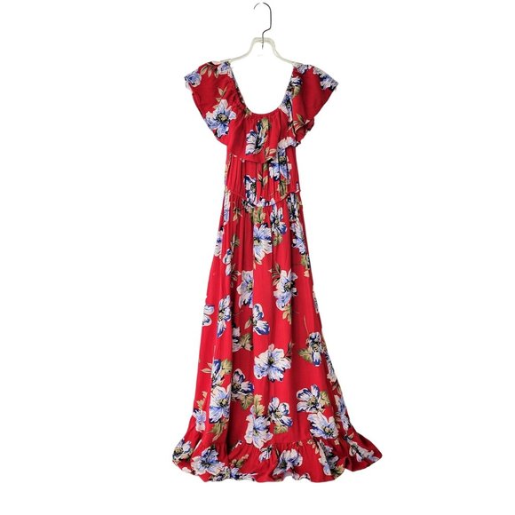 Band Of Gypsies Red Floral Peasant Maxi Dress - Picture 5 of 5